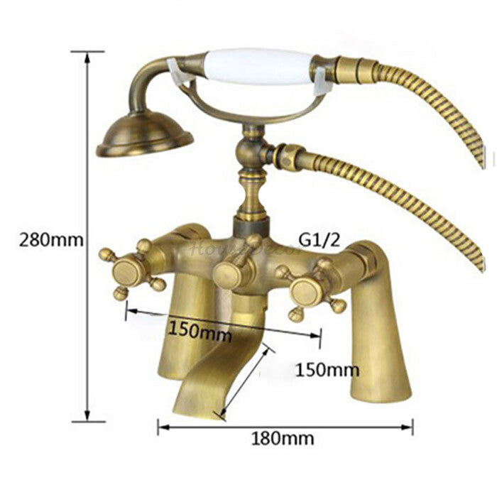 Antique Brass bath shower mixer tap deck mounted design additional view