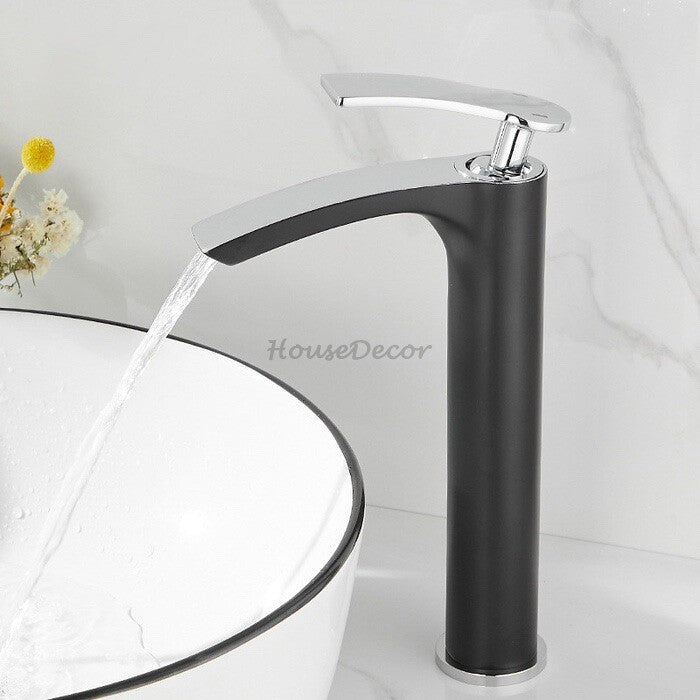 Modern bath shower mixer tap waterfall spout detail view