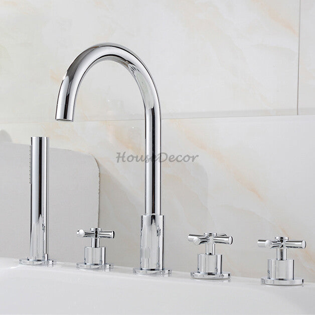 Chrome bath shower mixer tap deck mounted design detail view