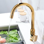 Gold kitchen sink mixer tap pull out spray detail view