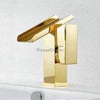 Gold bathroom basin mixer tap waterfall spout additional view