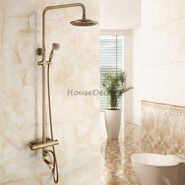 Modern Brass shower head thermostatic control detail view