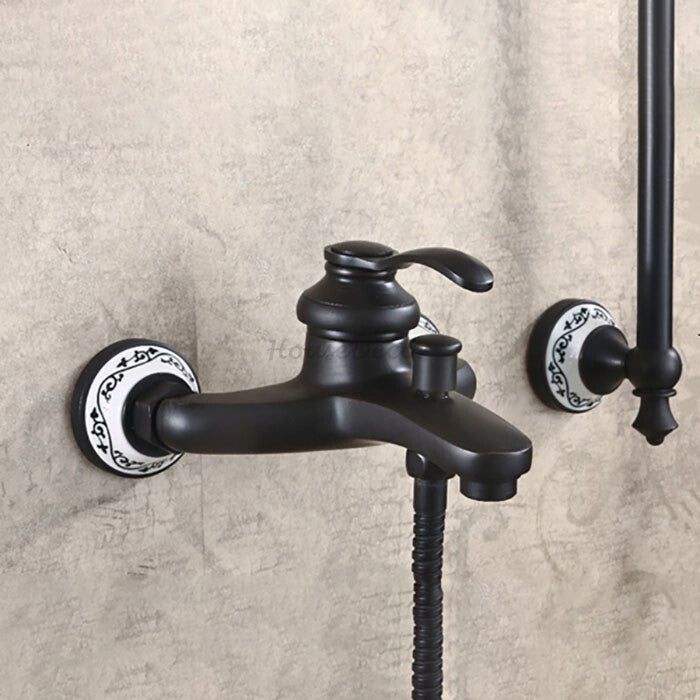 Black Brass bath shower mixer tap wall mounted design detail view