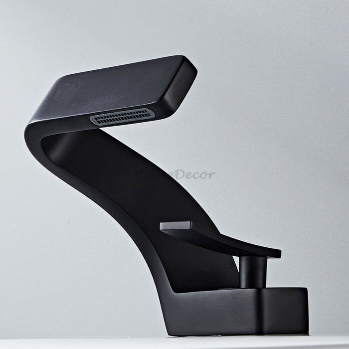 Modern bath shower mixer tap waterfall spout detail view