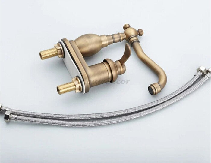 Antique Brass bath shower mixer tap swivel spout detail view