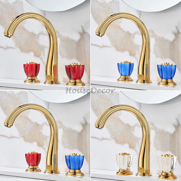 Gold bath shower mixer tap dual handle control main view
