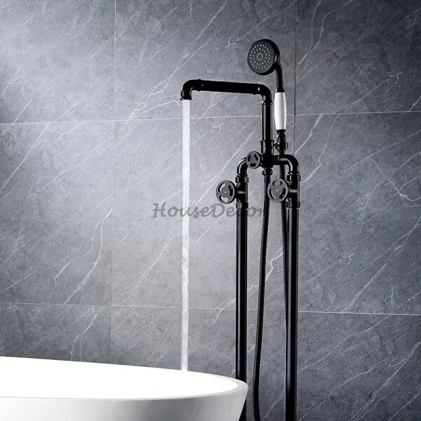 Modern bath shower mixer tap floor mounted design detail view