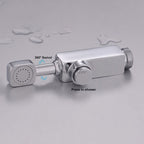 Chrome shower head swivel spout detail view