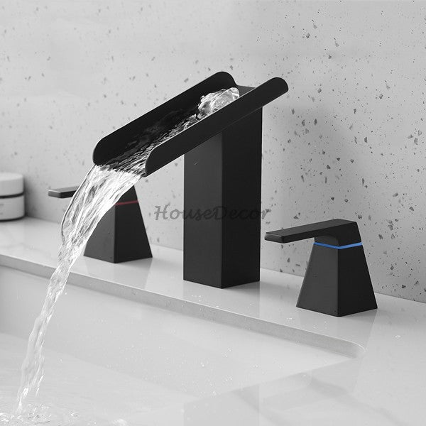 Black bath shower mixer tap waterfall spout detail view