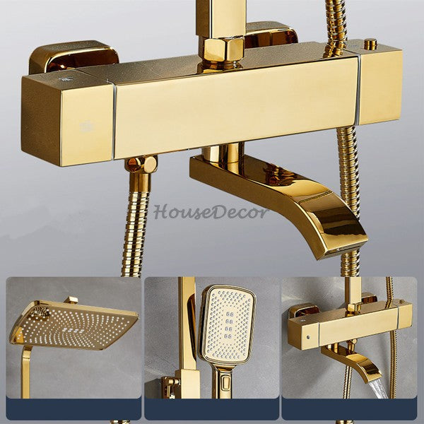 Gold bath shower mixer tap thermostatic control additional view