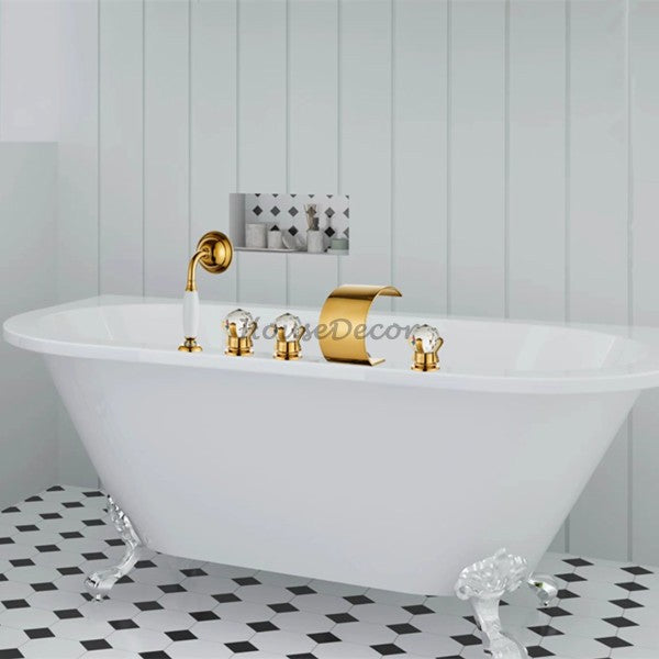 Modern bath shower mixer tap waterfall spout detail view