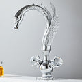 Modern bathroom basin mixer tap dual handle control detail view