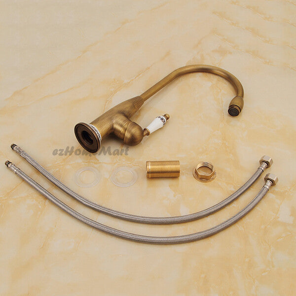 Antique Brass bathroom basin mixer tap swivel spout additional view