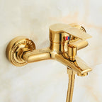 Gold bath shower mixer tap wall mounted design detail view