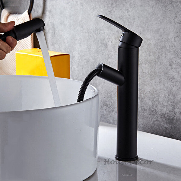 Matte Black bath shower mixer tap pull out spray main view
