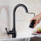 Black Brass kitchen sink mixer tap pull out spray detail view