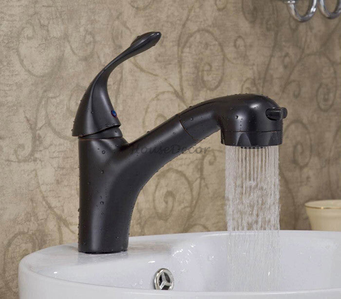 Black faucet pull out spray main view