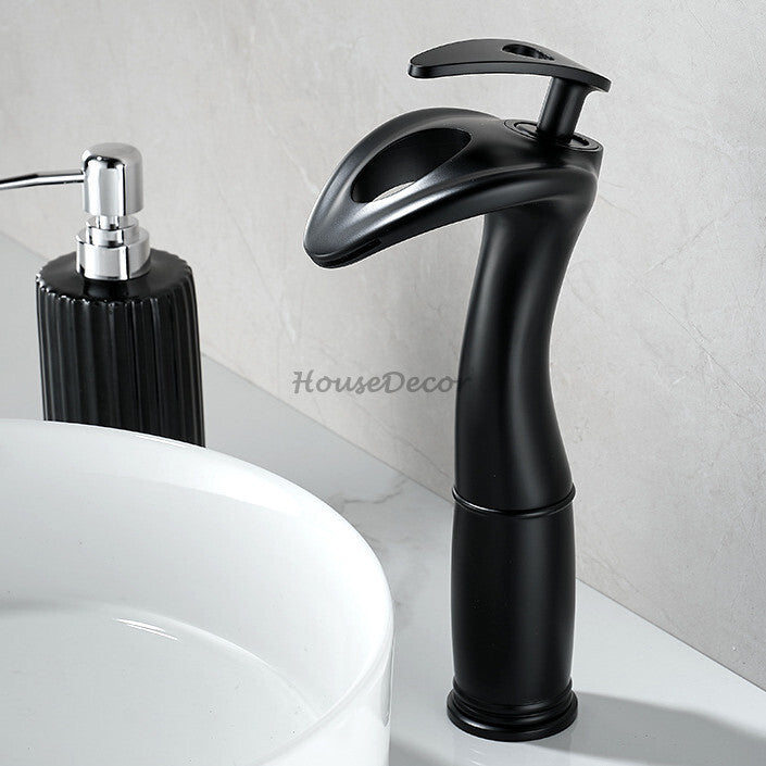 Modern bath shower mixer tap waterfall spout detail view