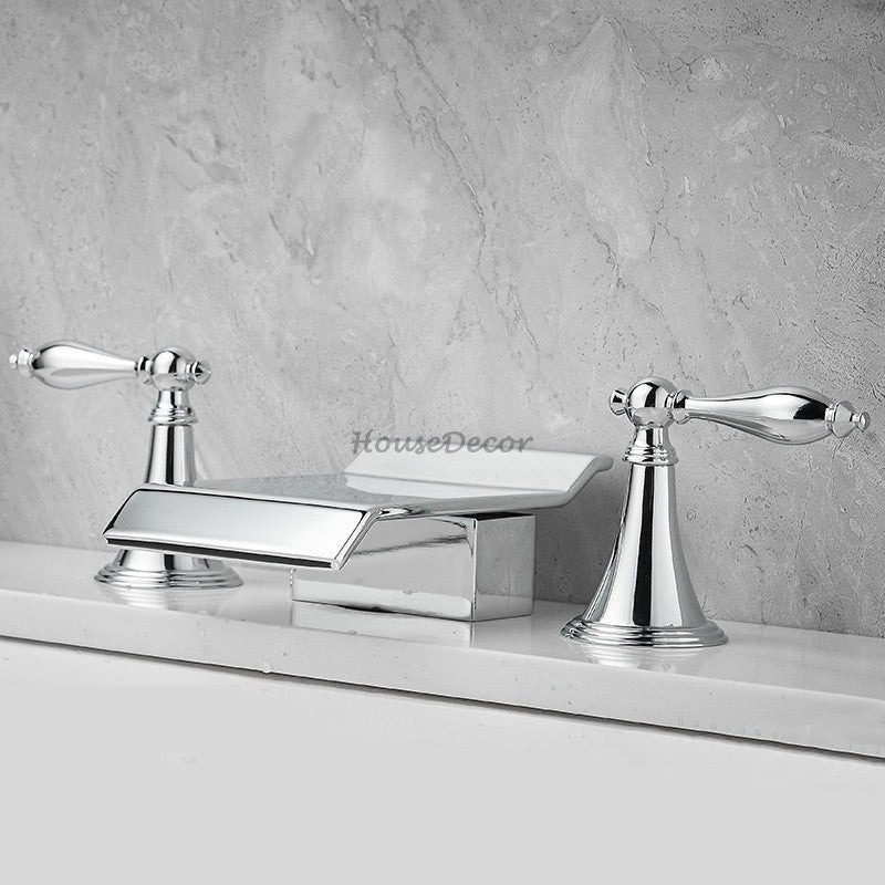 Modern bath shower mixer tap waterfall spout detail view
