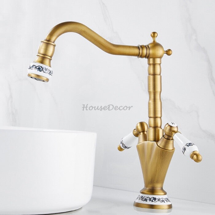Antique Brass bath shower mixer tap swivel spout detail view