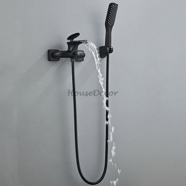 Modern bath shower mixer tap waterfall spout detail view