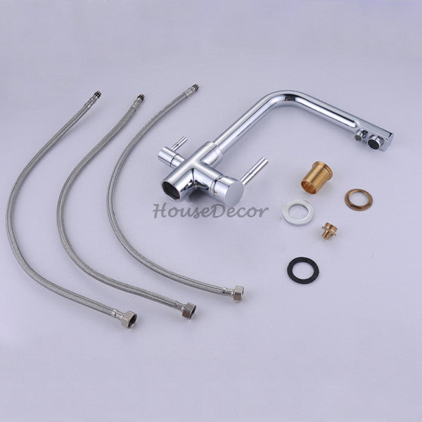 Chrome kitchen sink mixer tap swivel spout detail view