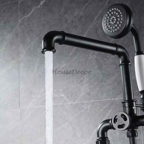 Modern bath shower mixer tap floor mounted design detail view