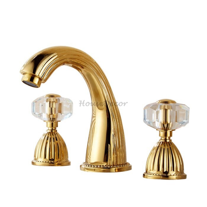 Gold bathroom basin mixer tap deck mounted design main view