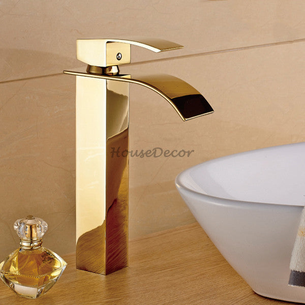Gold bath shower mixer tap waterfall spout main view