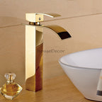 Gold bath shower mixer tap waterfall spout main view