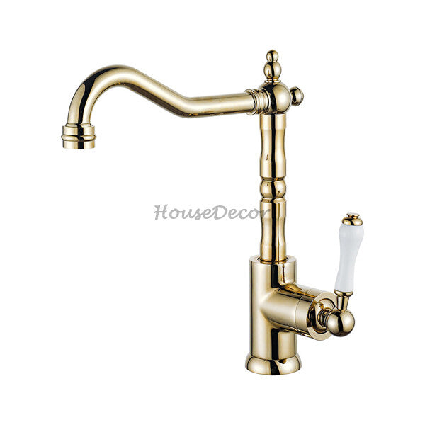 Gold Ceramic kitchen sink mixer tap swivel spout main view