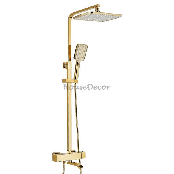 Gold bath shower mixer tap thermostatic control main view