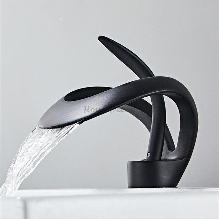 Brass bath shower mixer tap waterfall spout detail view