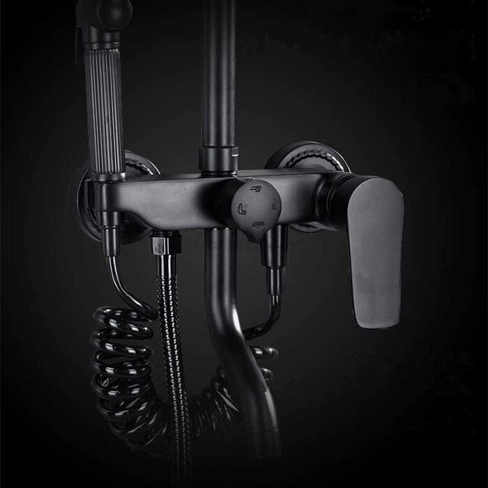 Black bath shower mixer tap handheld shower set detail view