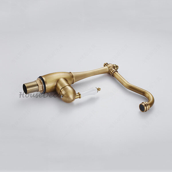 Antique Brass kitchen sink mixer tap swivel spout detail view