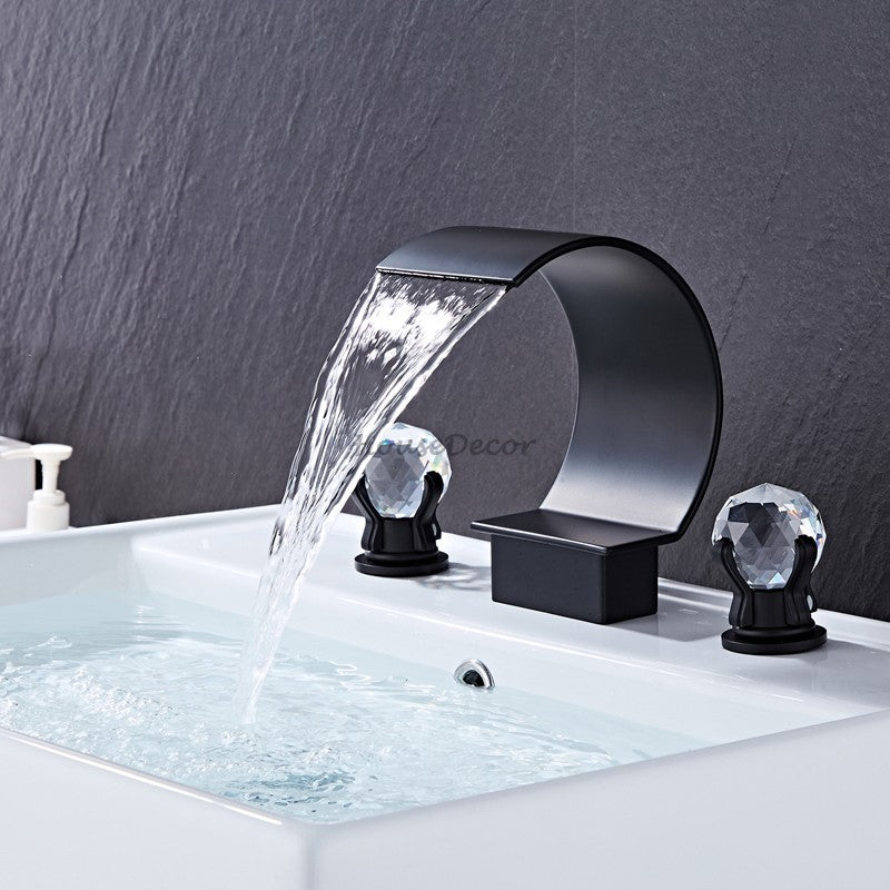 Modern bath shower mixer tap waterfall spout detail view