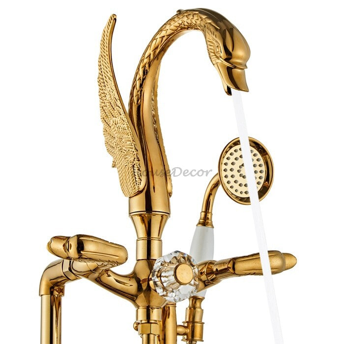Gold bath shower mixer tap floor mounted design detail view