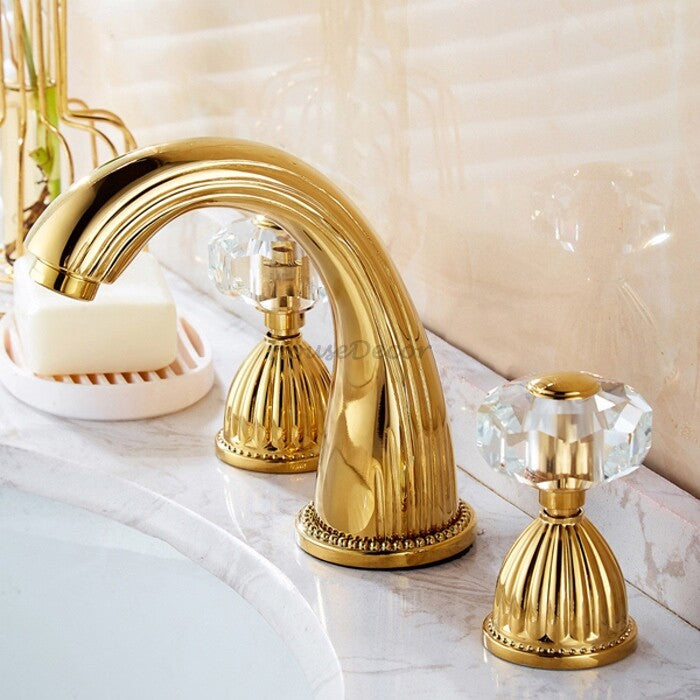 Gold bathroom basin mixer tap deck mounted design additional view