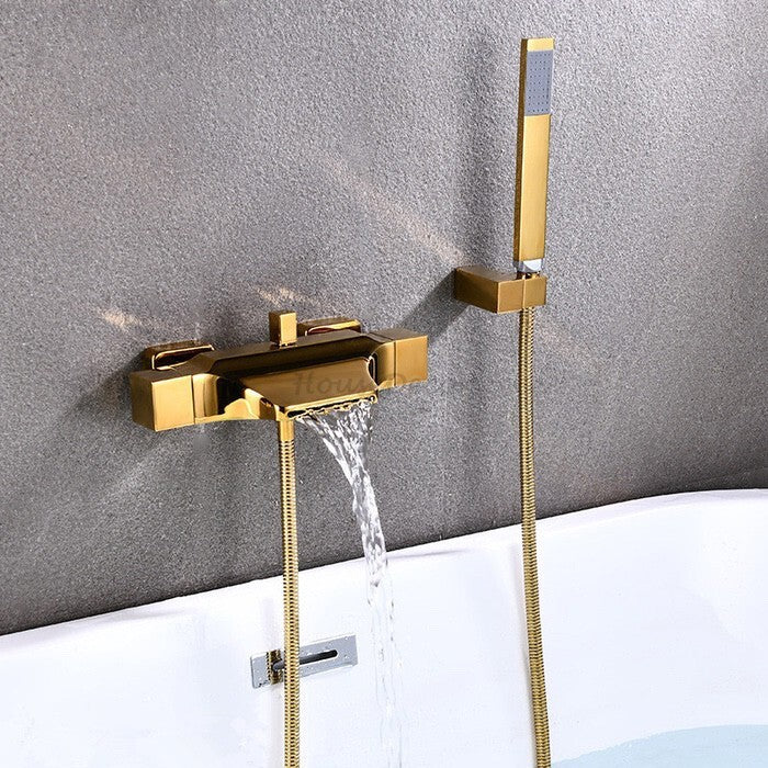 Modern bath shower mixer tap waterfall spout detail view