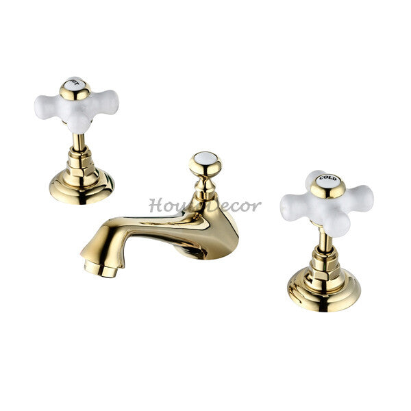 Brass bathroom basin mixer tap dual handle control main view