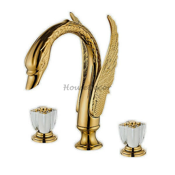 Gold bath shower mixer tap dual handle control main view