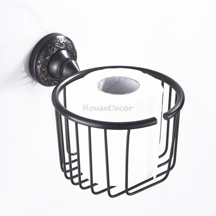 Black toilet paper holder detailed product view main view