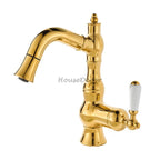 Modern Brass bathroom basin mixer tap pull out spray main view
