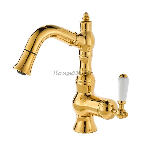 Modern Brass bathroom basin mixer tap pull out spray main view