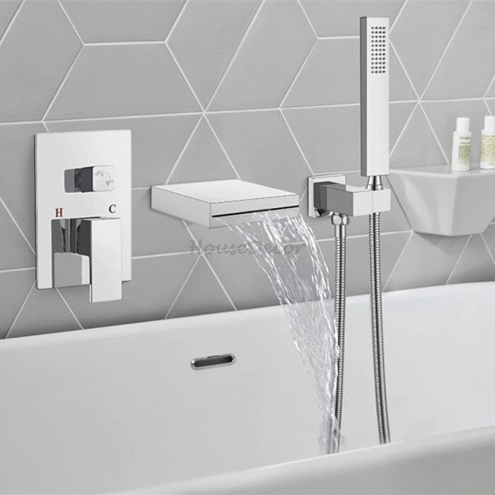 Modern bath shower mixer tap waterfall spout main view