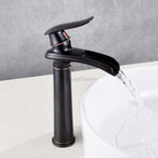 Black bathroom basin mixer tap waterfall spout additional view