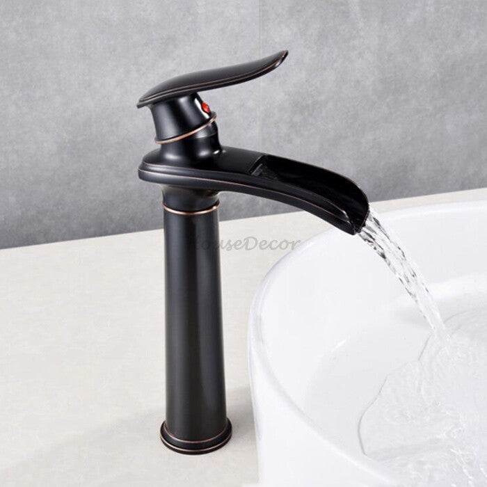 Black bathroom basin mixer tap waterfall spout additional view