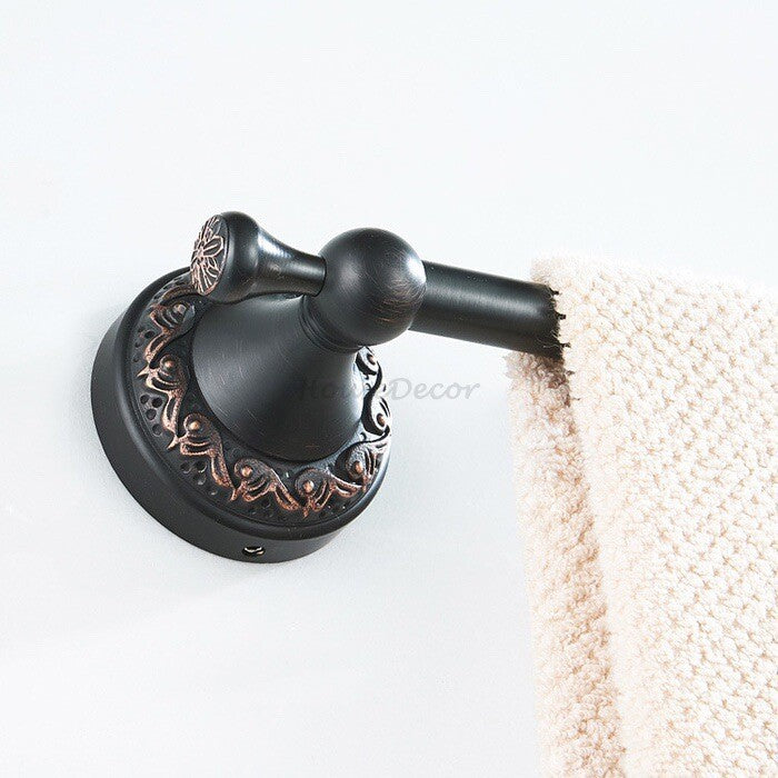 Black Brass towel rack wall mounted design detail view