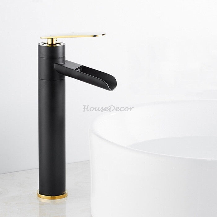 Modern bath shower mixer tap waterfall spout detail view