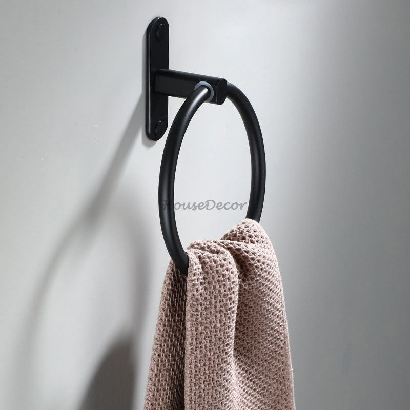Matte Black towel ring wall mounted design detail view